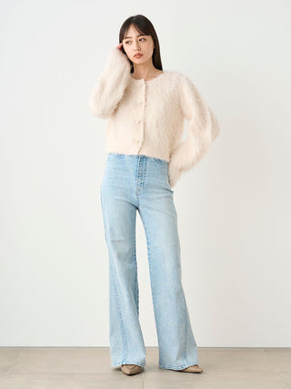 Faux Fur Cropped Cardigan in Light Pink, Premium Women's Fashionable Cardigans, Pullover at SNIDEL USA