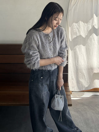 Faux Fur Cropped Cardigan in Gray, Premium Women's Fashionable Cardigans, Pullover at SNIDEL USA