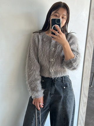 Faux Fur Cropped Cardigan in Gray, Premium Women's Fashionable Cardigans, Pullover at SNIDEL USA