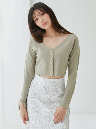 Metal Button Cropped Cardigan in Olive, Premium Women's Fashionable Cardigans, Pullover at SNIDEL USA