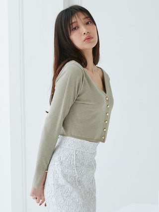 Metal Button Cropped Cardigan