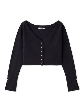 Metal Button Cropped Cardigan in Navy, Premium Women's Fashionable Cardigans, Pullover at SNIDEL USA