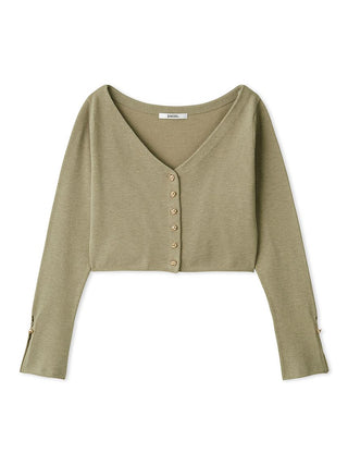 Metal Button Cropped Cardigan in Olive, Premium Women's Fashionable Cardigans, Pullover at SNIDEL USA