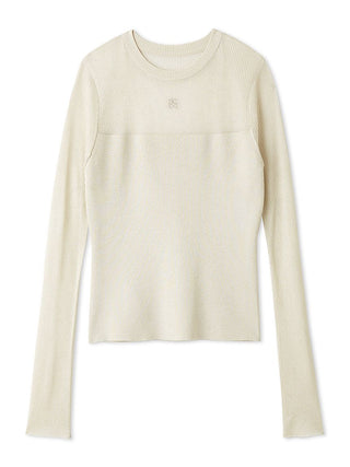 Sheer Panel Long Sleeve Knit Top in IVORY, Premium Fashionable Women's Tops Collection at SNIDEL USA.