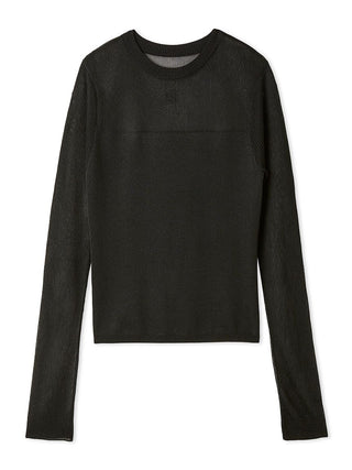 Sheer Panel Long Sleeve Knit Top in BLACK, Premium Fashionable Women's Tops Collection at SNIDEL USA.