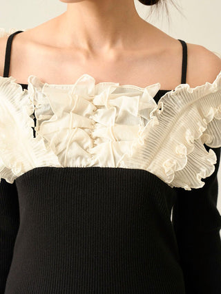 Ruffled Off-Shoulder Ribbed Knit Top