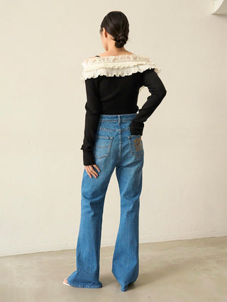 Ruffled Off-Shoulder Ribbed Knit Top