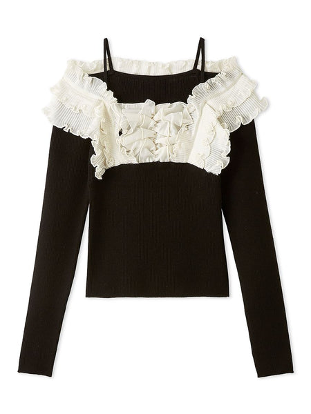 Ruffled Off-Shoulder Ribbed Knit Top – SNIDEL
