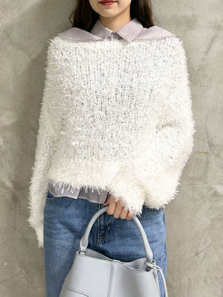 Fluffy Boat Neck Knit Sweater