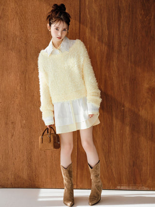 Fluffy Boat Neck Knit Sweater