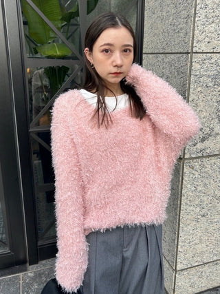 Fluffy Boat Neck Knit Sweater