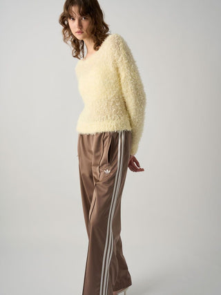 Fluffy Boat Neck Knit Sweater in Yellow, Premium Women's Knitwear at SNIDEL USA