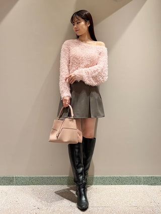 Fluffy Boat Neck Knit Sweater in Pink, Premium Women's Knitwear at SNIDEL USA