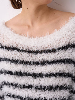 Fluffy Boat Neck Knit Sweater