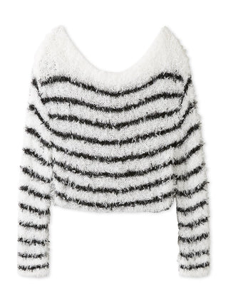 Fluffy Boat Neck Knit Sweater in Border, Premium Women's Knitwear at SNIDEL USA