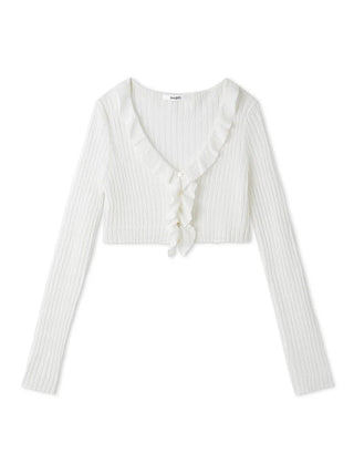 Sheer Ruffle Knit Cardigan in WHITE, Premium Women's Fashionable Cardigans, Pullover at SNIDEL USA.