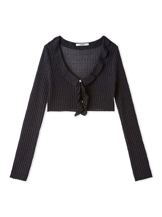 Sheer Ruffle Knit Cardigan in NAVY, Premium Women's Fashionable Cardigans, Pullover at SNIDEL USA.