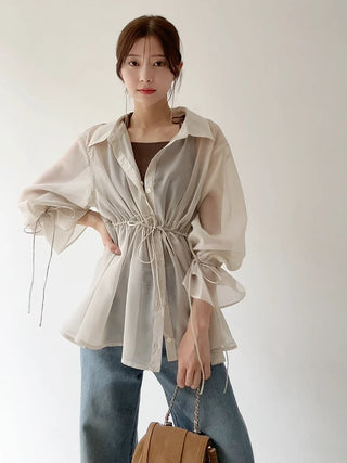 Two-in-One Sheer Chiffon Blouse with Knit Croptop