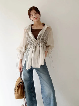 Two-in-One Sheer Chiffon Blouse with Knit Croptop