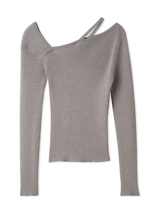 Off-Shoulder Asymmetrical Ribbed Knit Top in GRAY, Premium Fashionable Women's Tops Collection at SNIDEL USA.