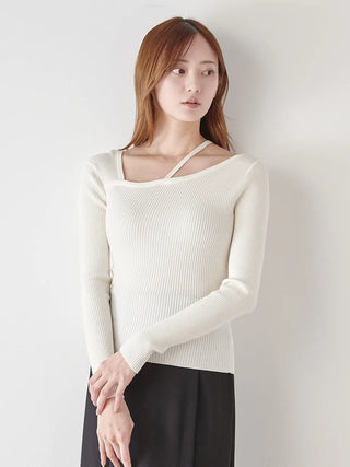 Off-Shoulder Asymmetrical Ribbed Knit Top