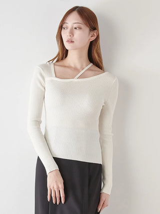 Off-Shoulder Asymmetrical Ribbed Knit Top