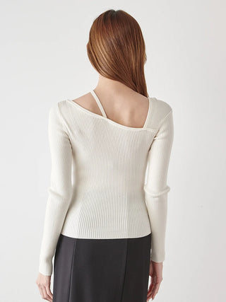 Off-Shoulder Asymmetrical Ribbed Knit Top in WHITE, Premium Fashionable Women's Tops Collection at SNIDEL USA.