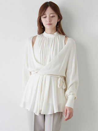 2-in-1 Wrap Layered Knit and Pleated Blouse