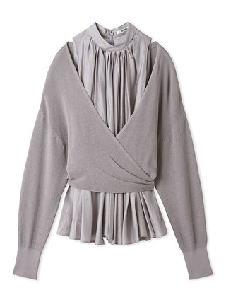 2-in-1 Wrap Layered Knit and Pleated Blouse