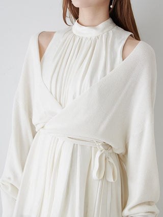 2-in-1 Wrap Layered Knit and Pleated Blouse