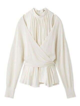 2-in-1 Wrap Layered Knit and Pleated Blouse in IVORY, Premium Fashionable Women's Tops Collection at SNIDEL USA.