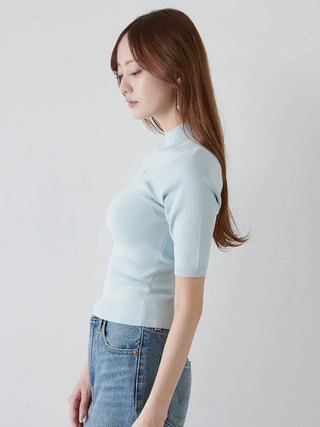 Soft Ribbed Half-Sleeve Knit Top