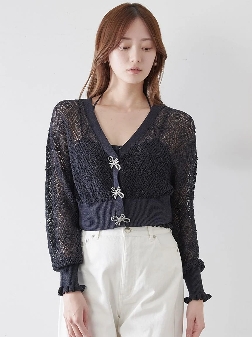 未開封】ANDMARY Sheer ribbon cardigan Black 未開封】ANDMARY 未開封】ANDMARY Sheer ribbon cardigan Black 未開封】ANDMARY