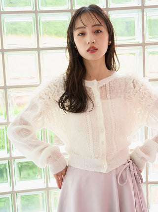 [Chacott] Tulle Sleeve Knit Cardigan
