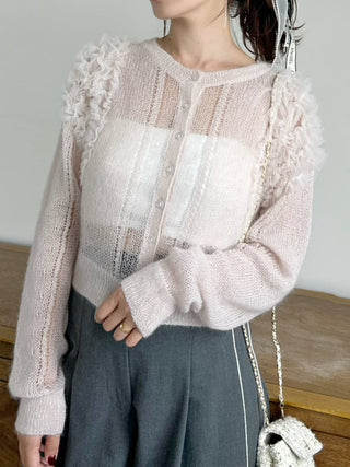 [Chacott] Tulle Sleeve Knit Cardigan