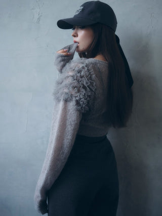 [Chacott] Tulle Sleeve Knit Cardigan