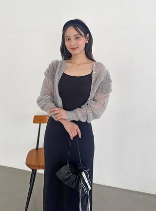 [Chacott] Tulle Sleeve Knit Cardigan