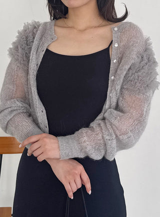 [Chacott] Tulle Sleeve Knit Cardigan