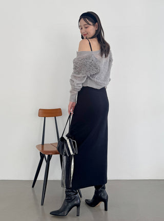 [Chacott] Tulle Sleeve Knit Cardigan