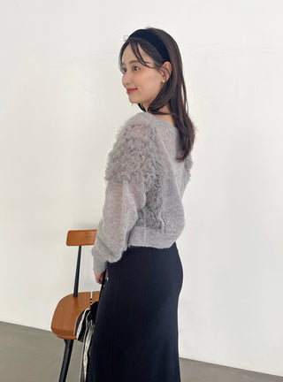 [Chacott] Tulle Sleeve Knit Cardigan