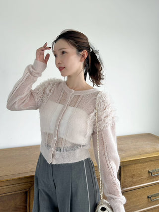 [Chacott] Tulle Sleeve Knit Cardigan