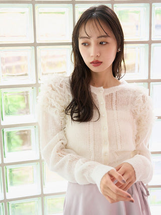 [Chacott] Tulle Sleeve Knit Cardigan