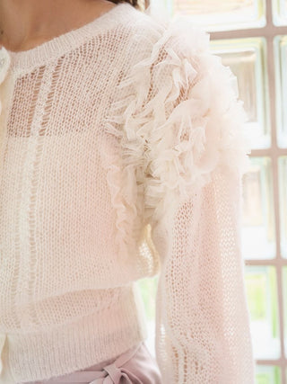 [Chacott] Tulle Sleeve Knit Cardigan