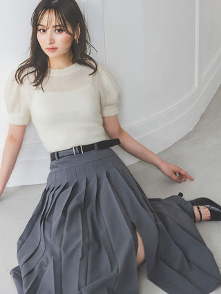 Sheer Mohair Puff Sleeve Knit Pullover