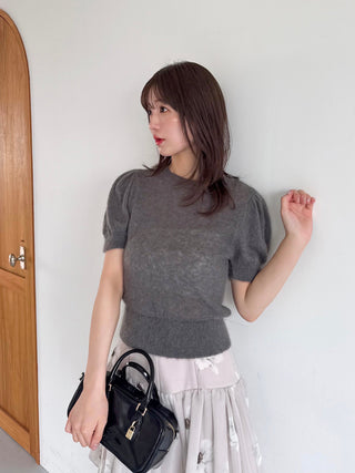 Sheer Mohair Puff Sleeve Knit Pullover