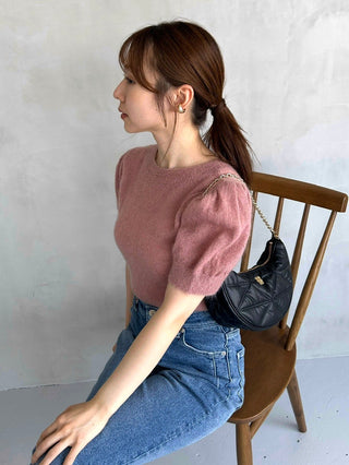 Sheer Mohair Puff Sleeve Knit Pullover