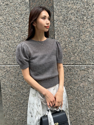 Sheer Mohair Puff Sleeve Knit Pullover