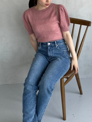 Sheer Mohair Puff Sleeve Knit Pullover