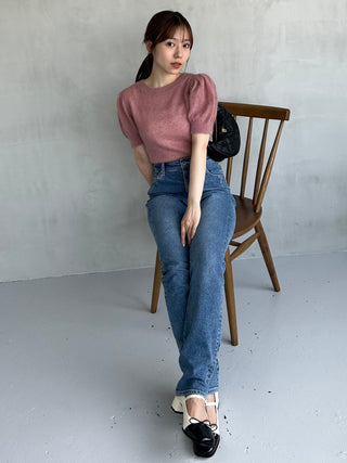 Sheer Mohair Puff Sleeve Knit Pullover