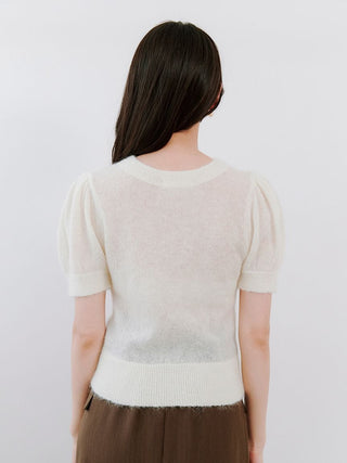 Sheer Mohair Puff Sleeve Knit Pullover
